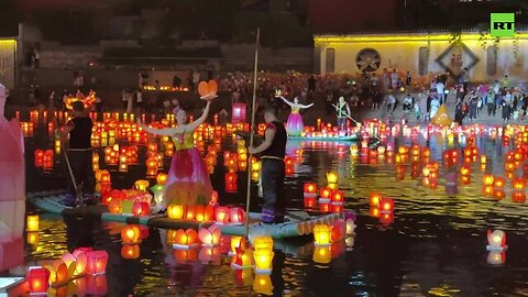 HUNDREDS OF LANTERNS LIGHT UP CHINA'S ZIJIANG RIVER FOR ZHONGYUAN FESTIVAL