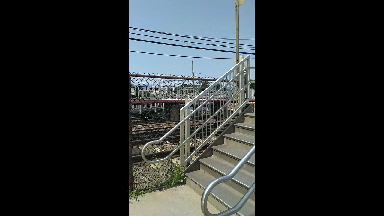 Train departing MTA Long Island railroad station in bethpage new york