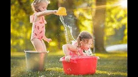 Funny babies playing with wather very cute
