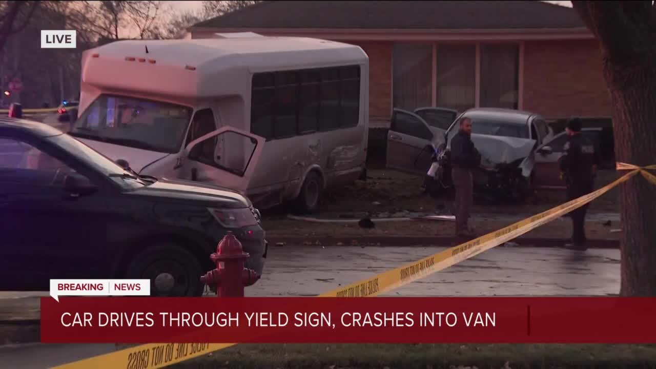 Car fleeing from police crashes into van