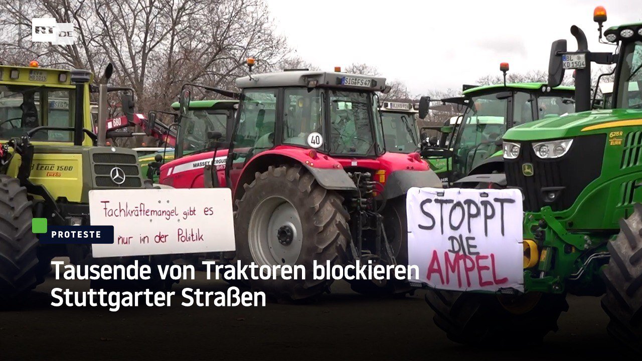 Tausende von Traktoren blockieren Stuttgarter Straßen