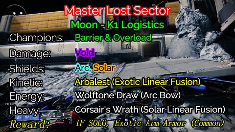 Destiny 2 Master Lost Sector: The Moon - K1 Logistics 1-19-22