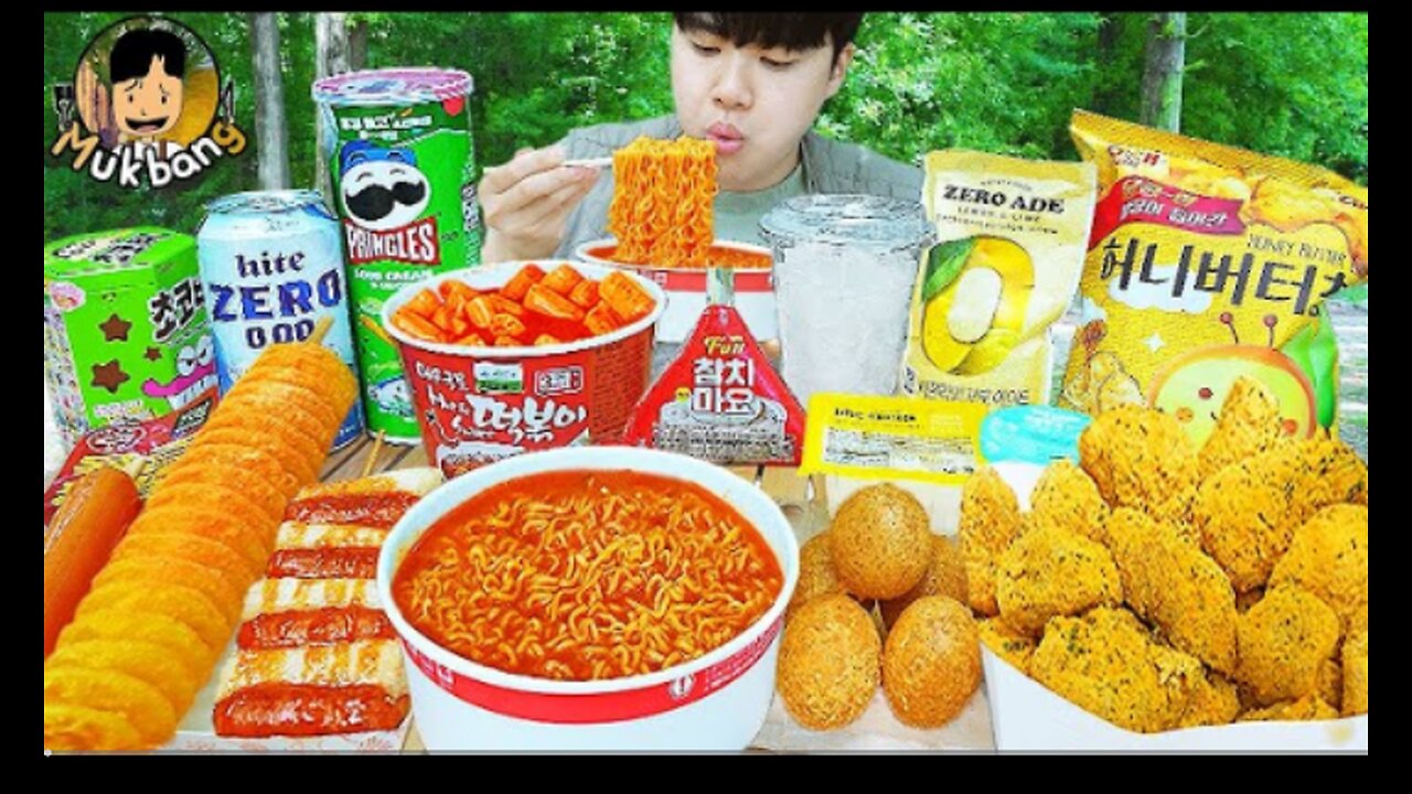 ASMR MUKBANG convenience store store, FIRE Noodle, HOT DOG, GIMBAP, Tteokbokki EATING SOUND !