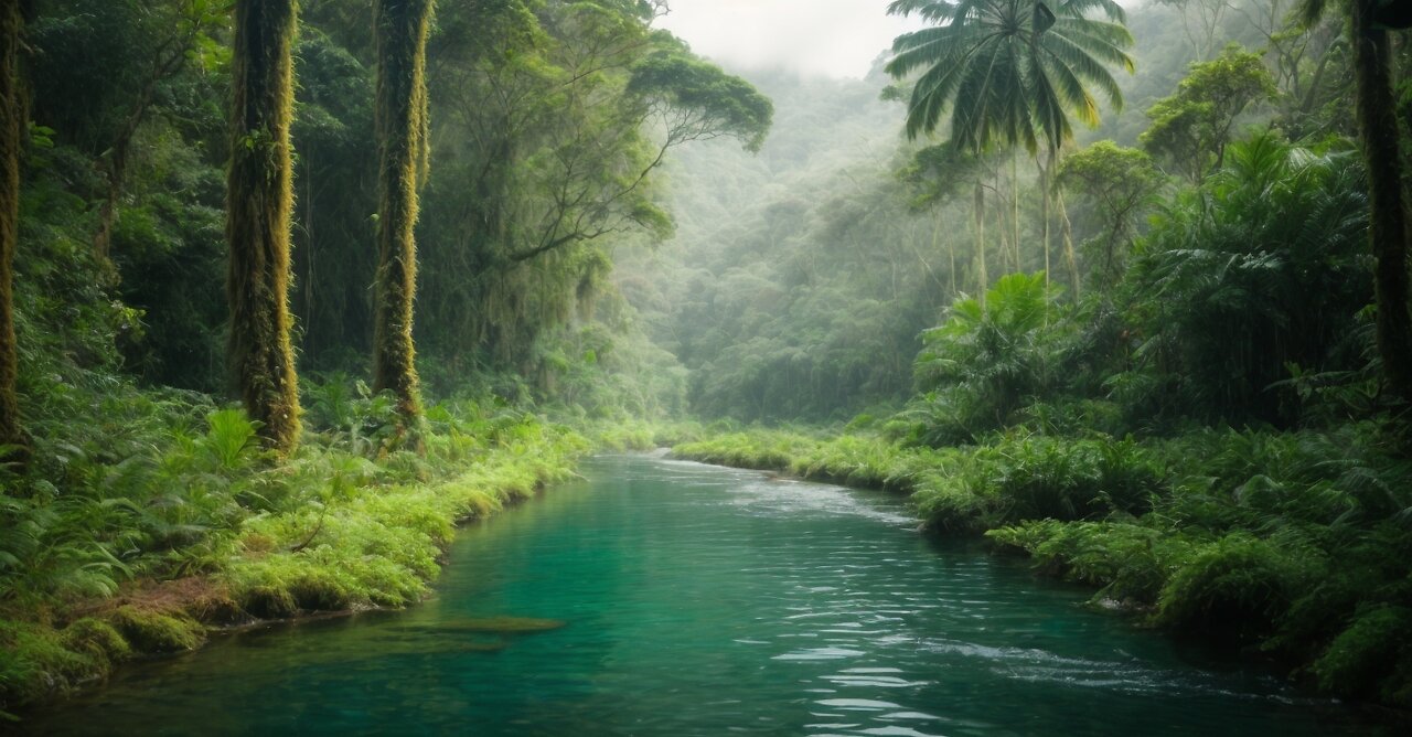 Rainforest with Creek Bank Water Ripple