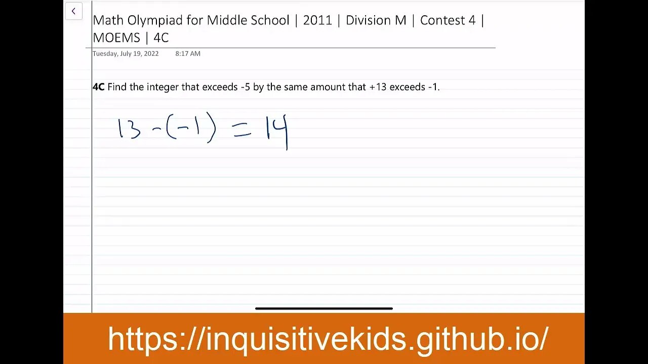 Math Olympiad for Middle School | 2011 | Division M | Contest 4 | MOEMS | 4C