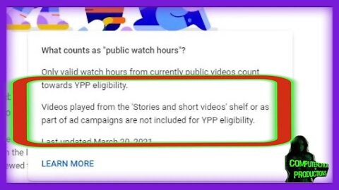 YouTube Shorts don't count for watch hours !