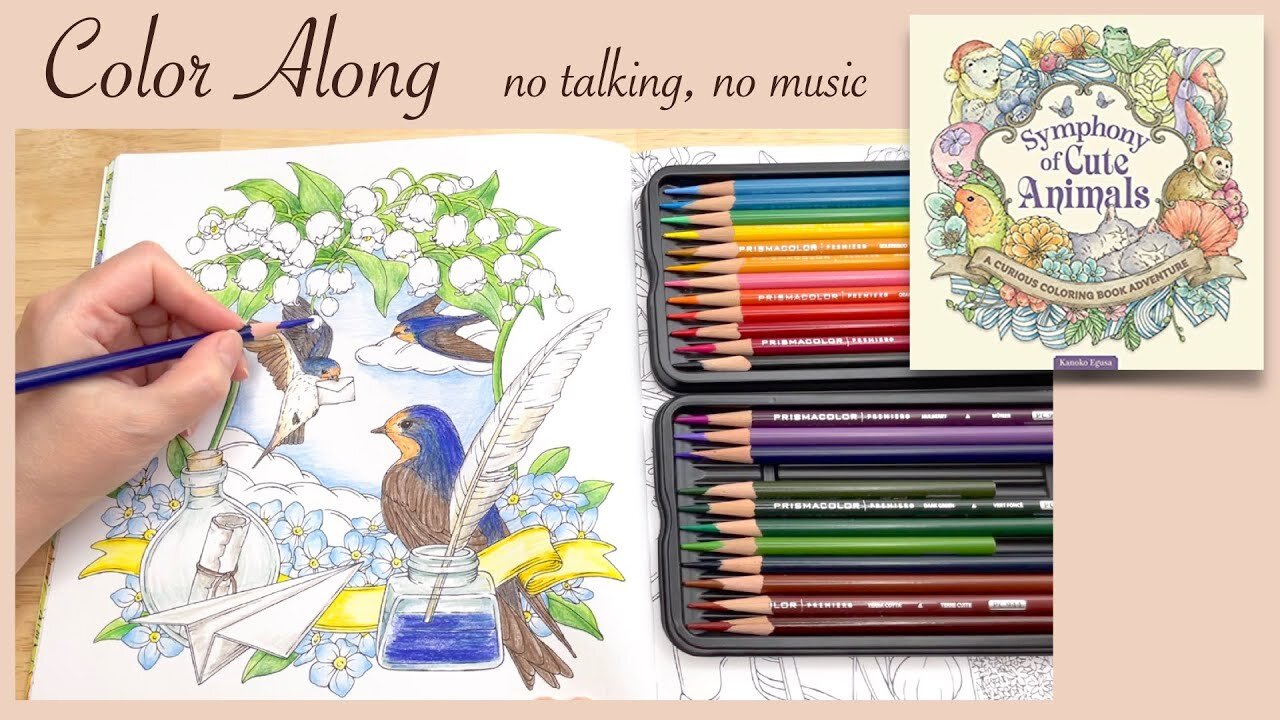 Calming Stress Relief Coloring Along "Symphony of Cute Animals" by Kanoko Egusa, no talking ASMR