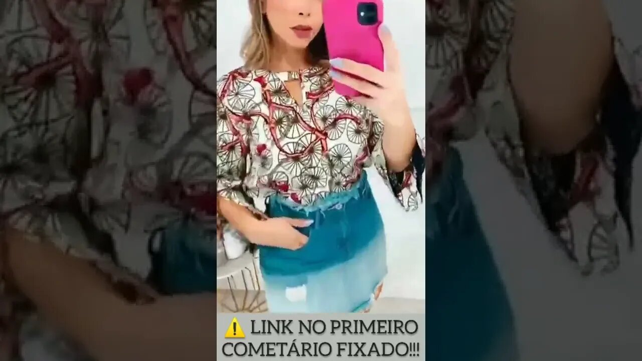 Camisa Feminina Estampada Manga Flare com abertura e detalhe em Renda!