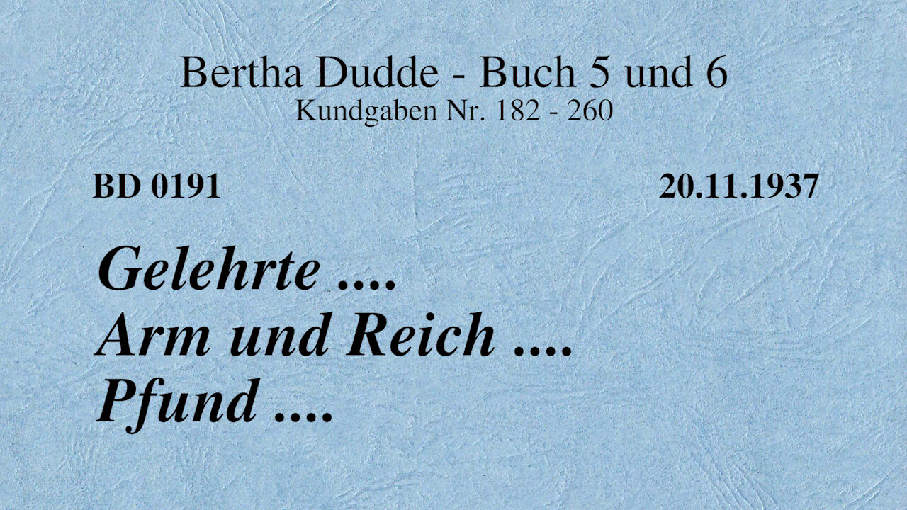 BD 0191 - GELEHRTE .... ARM und REICH .... PFUND ....