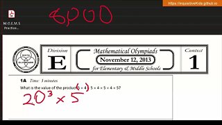 Math Olympiad for Elementary | 2013 | Division E | Contest 1 | MOEMS | 1A