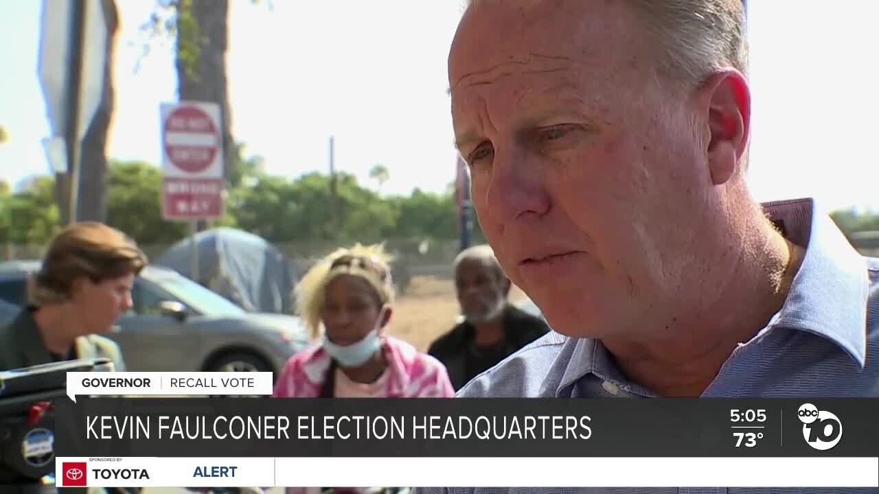 Former San Diego mayor Kevin Faulconer watching recall results at headquarters