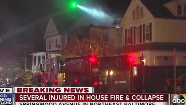 4 injured in house fire, collapse in northeast Baltimore