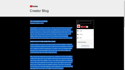 2019 YOUTUBE throws every creator under the bus and asks for exception to coppa