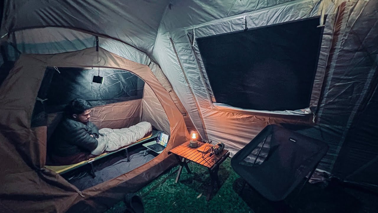 SOLO CAMPING IN THE RAINFOREST IN A COMFORTABLE GIANT TENT • RELAXING ASMR