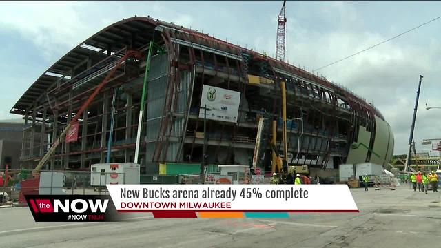 Construction on new Milwaukee Bucks arena nearj the midway point