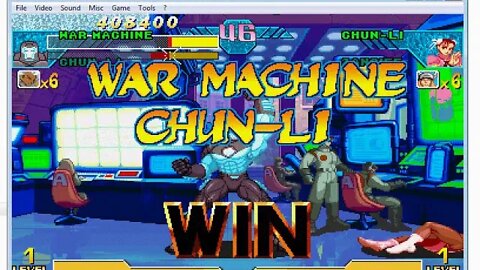 Jogando Marvel vs. Capcom no modo Normal com Chun-Li + War Machine.