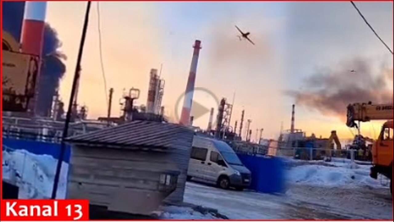 Footage of a kamikaze drone strike on an oil refinery in Russia