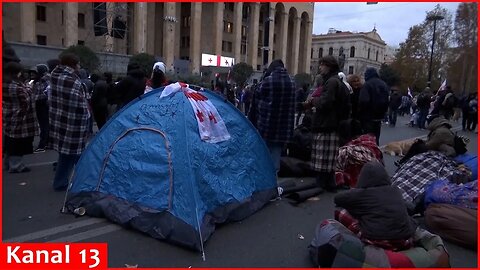 Protesters spend night in front of Georgian Parliament to oppose its first session