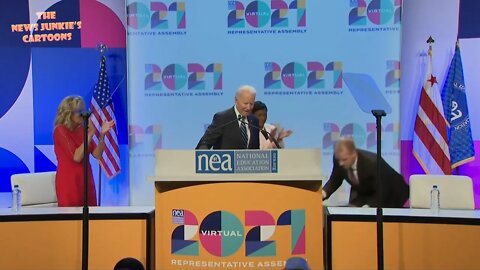 A trade union teacher introduces Biden as a man who has kept his commitment to 'education justice'.