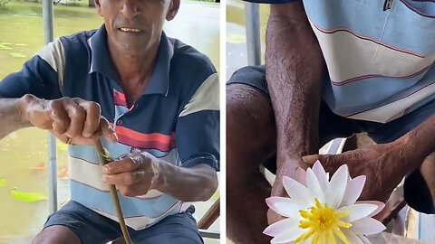 Guy makes beautiful natural necklace using water Lily