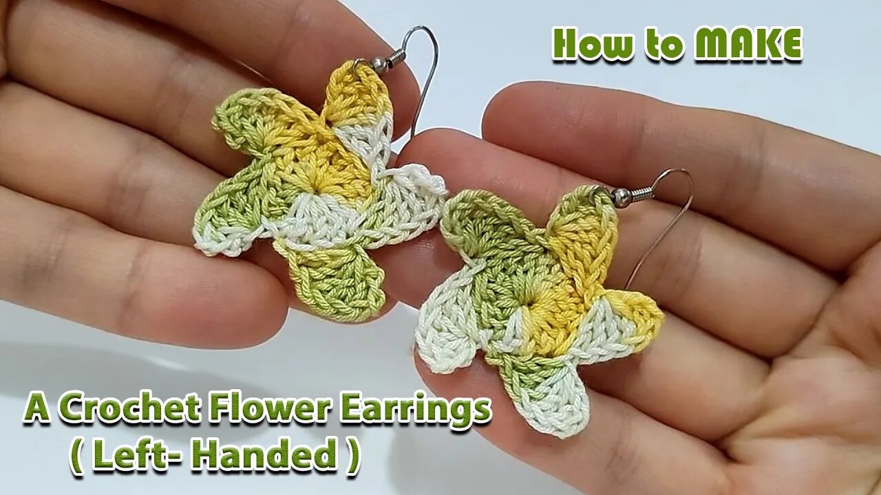 How to make a crochet flower earrings ( Left - Handed ) - crafting wheel.