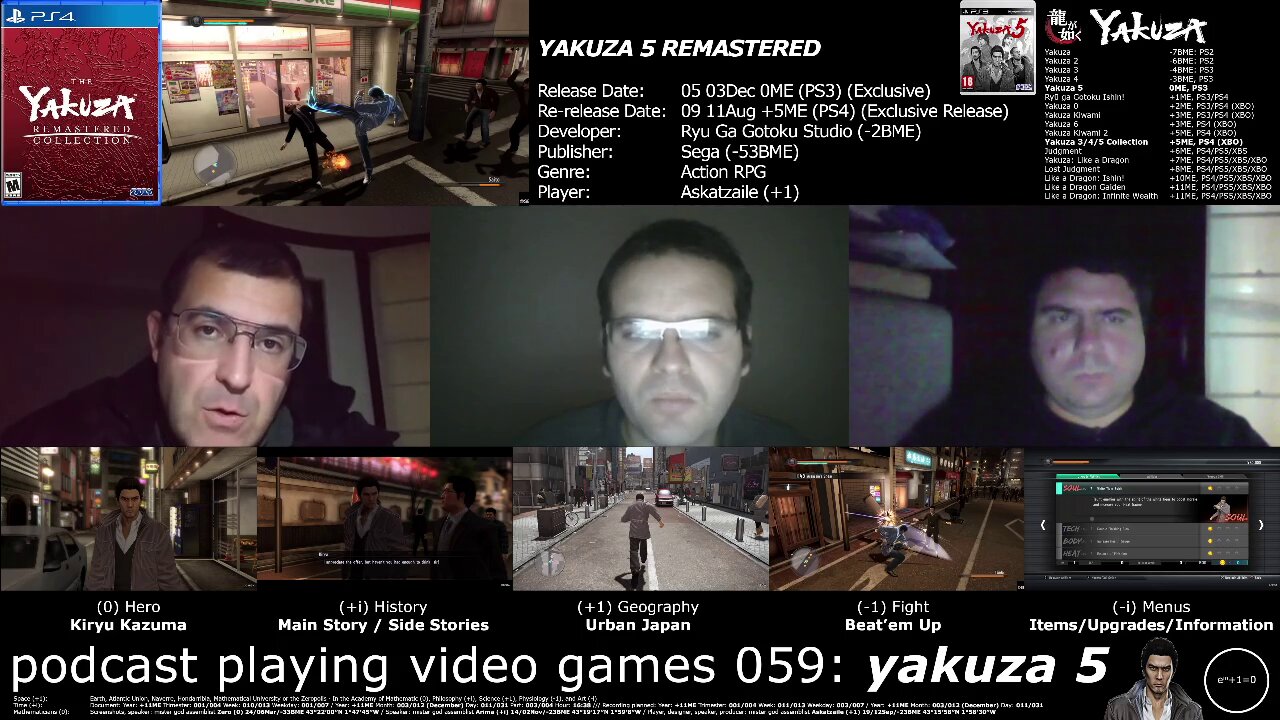 +11 001/004 011/013 003/007 podcast playing video games 059: yakuza 5