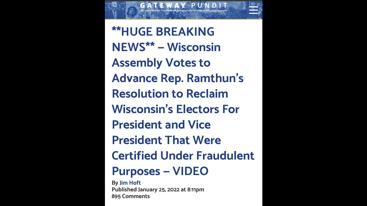 **HUGE BREAKING NEWS** -Wisconsin Assembly Votes to Withdraw Electors in 2020 Election -- VIDEO