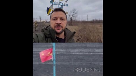 A hammer and sickle where Zelensky stood.