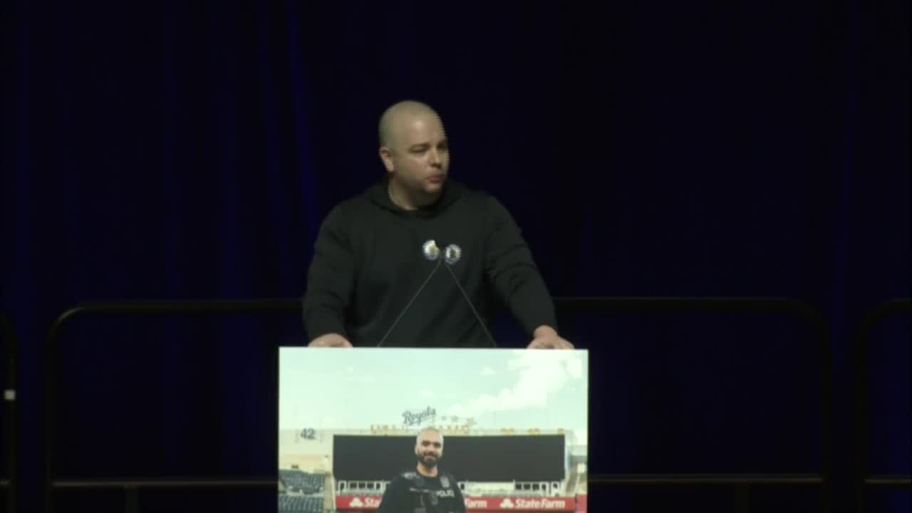 Fallen KCPD Officer James Muhlbauer's childhood friend Jeff Hunter pays his respects