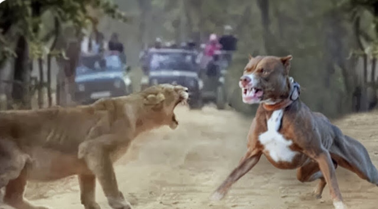 LION VS PIT-BULL INTENSE FIGHT