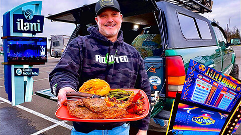 Crazy Night Truck Camping at a Casino! Rock and Roll and Surf and Turf!