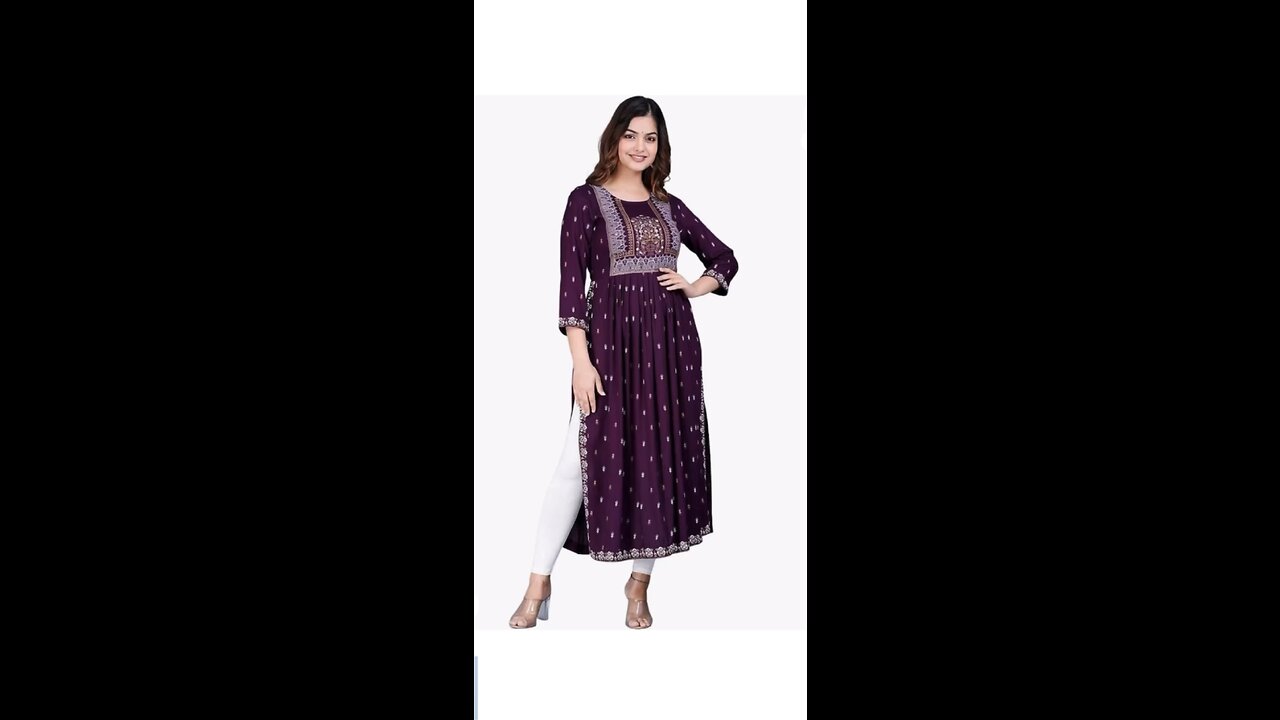 Rayon Printed Purple Nayra Cut Kurta |Check Link In Description|⬇️