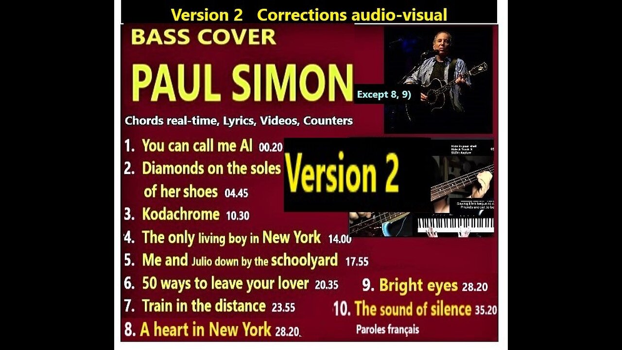 Bass cover PAUL SIMON (+Garfunkel) _ Chords real-time, Lyrics, Videos, Counters