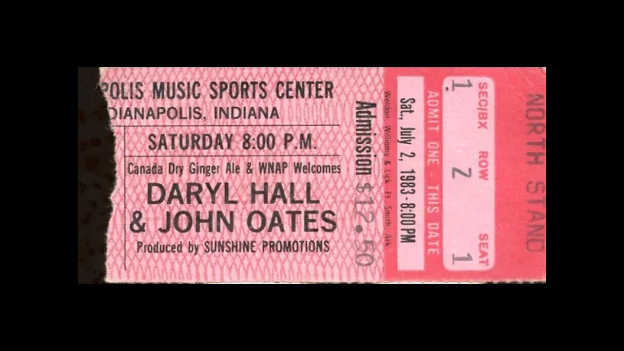 July 2, 1983 - Concert Ticket Stub: Hall & Oates at Indianapolis Sports Center