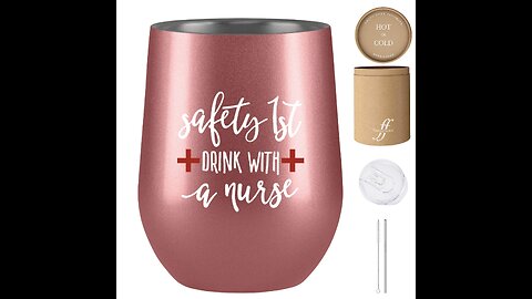 Nurse Gifts for Women - Nurse Gifts - 12 oz Stainless Steel Wine Tumbler with Lid and Straw – G...