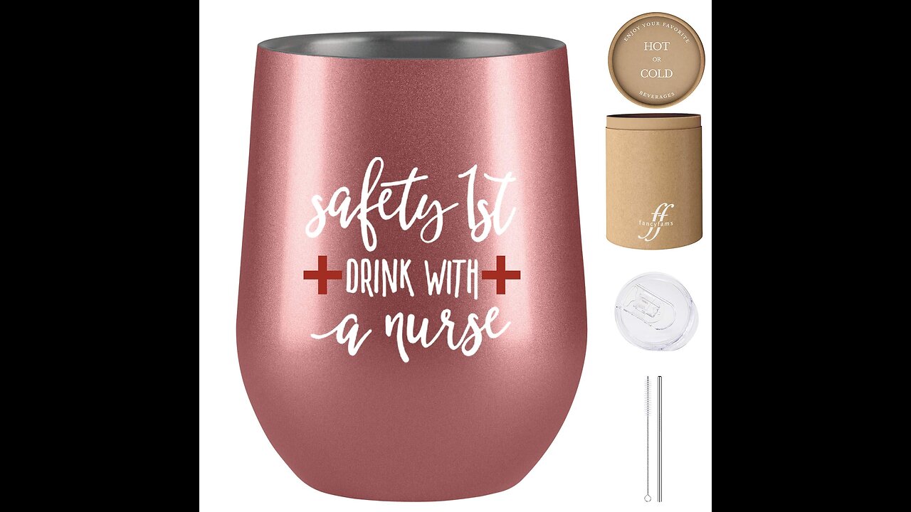 Nurse Gifts for Women - Nurse Gifts - 12 oz Stainless Steel Wine Tumbler with Lid and Straw – G...