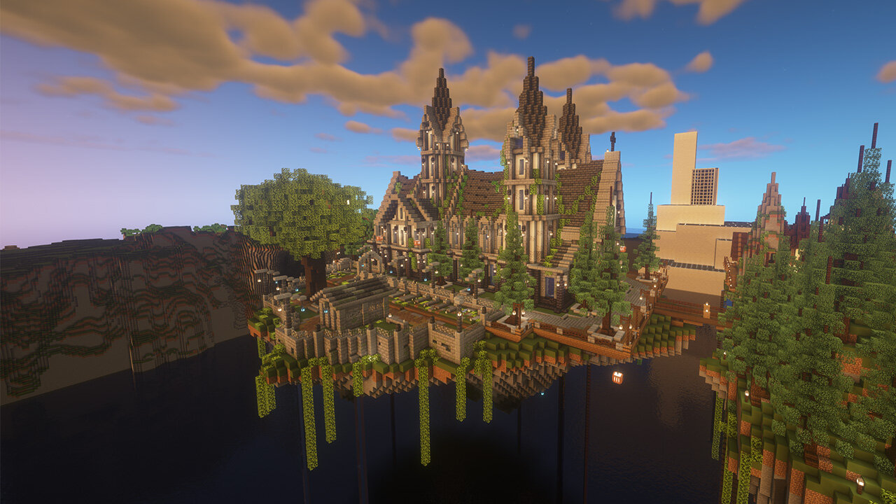 Floating Island Cathedral with a Fountain and Graveyard | Minecraft Timelapse