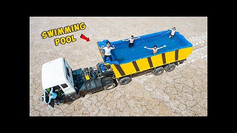 Running swimming pool on a big truck