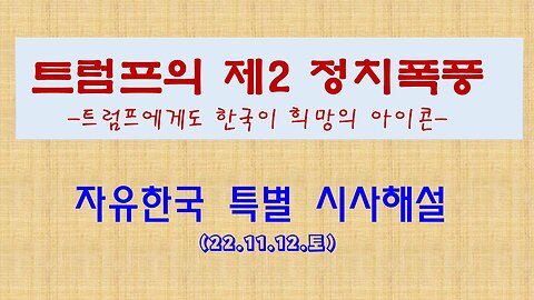 트럼프의 제2 정치폭풍 -트럼프에게도 한국이 희망의 아이콘(221112 토) [자유한국 특별 시사해설] 대표 김시환 목사