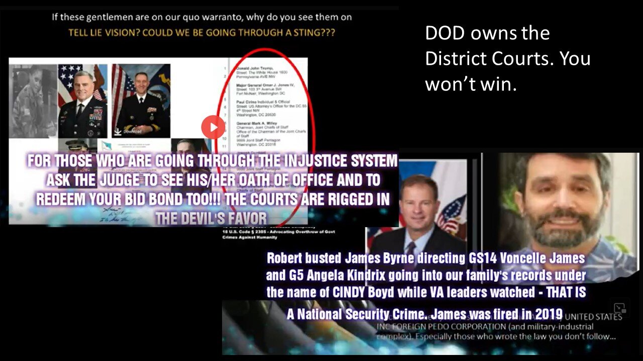 When we discovered DOD top Generals are our ENEMY AND... own the COURTS - 2 of 3