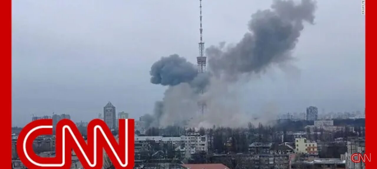 Video shows Russian military strike on TV tower near Kyiv