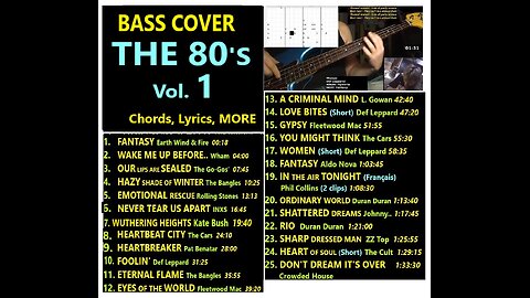 Bass cover THE 80's Vol. 1 __ On-screen Chords, Lyrics, MORE