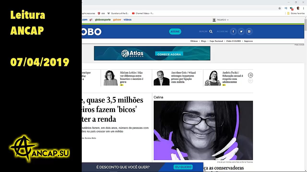 Bicos x CLT, Reitor da UFRJ, Terraplanismo histórico e Bartender | Leitura ANCAP 07/04/19 | ANCAPSU