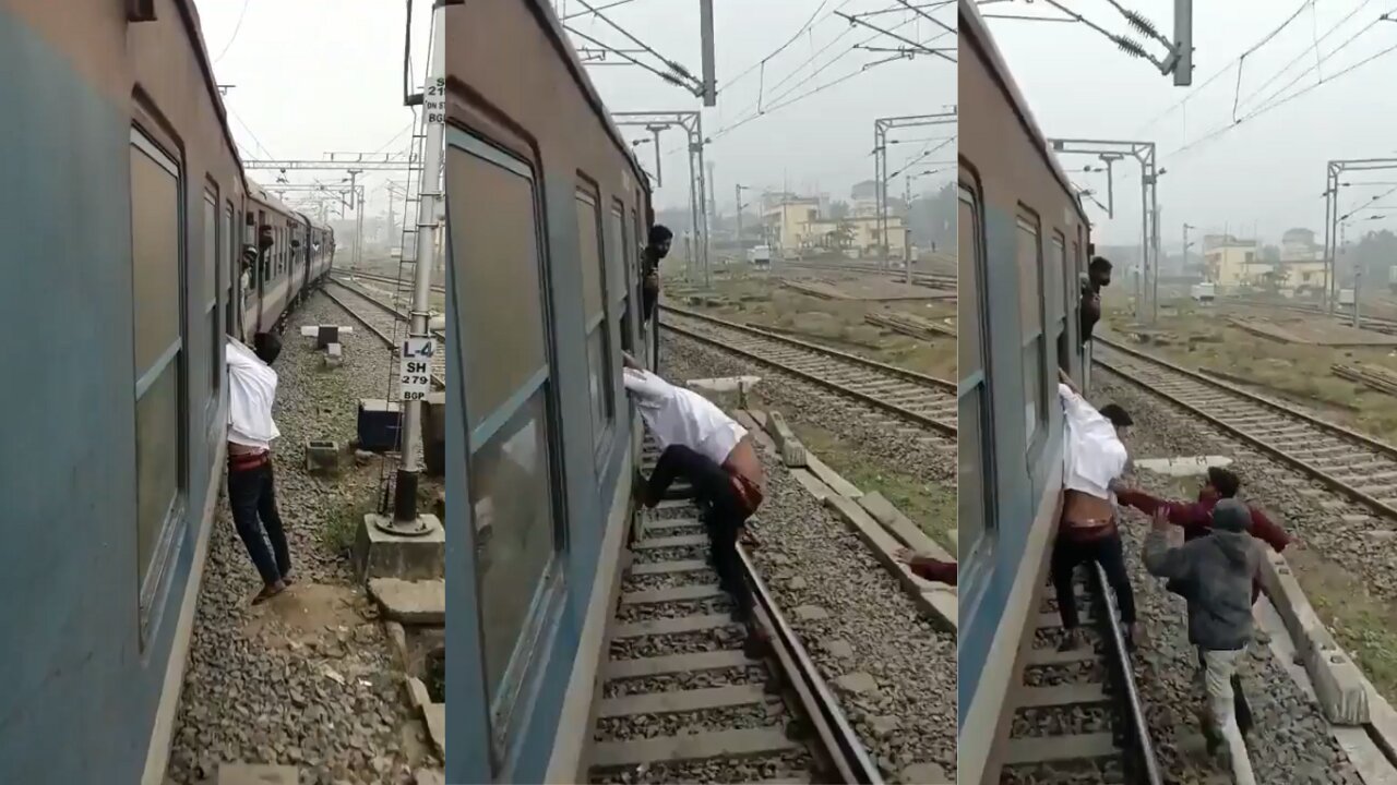 Thief Hangs from Moving Train Window after Failed Robbery Attempt