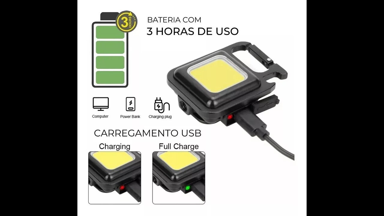 Mini Lanterna (REFLETOR) Chaveiro Portátil Usb Abridor Garrafas Tiktok