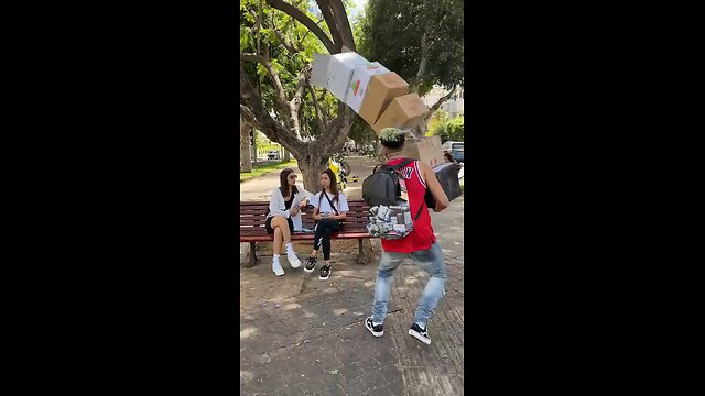 box dropping prank on girl