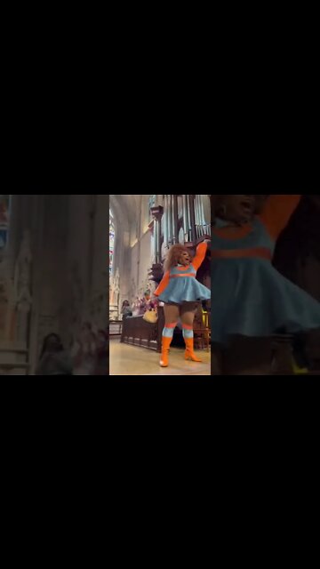 The drag queen was invited by a Catholic Church to do this show. Not one person stood up