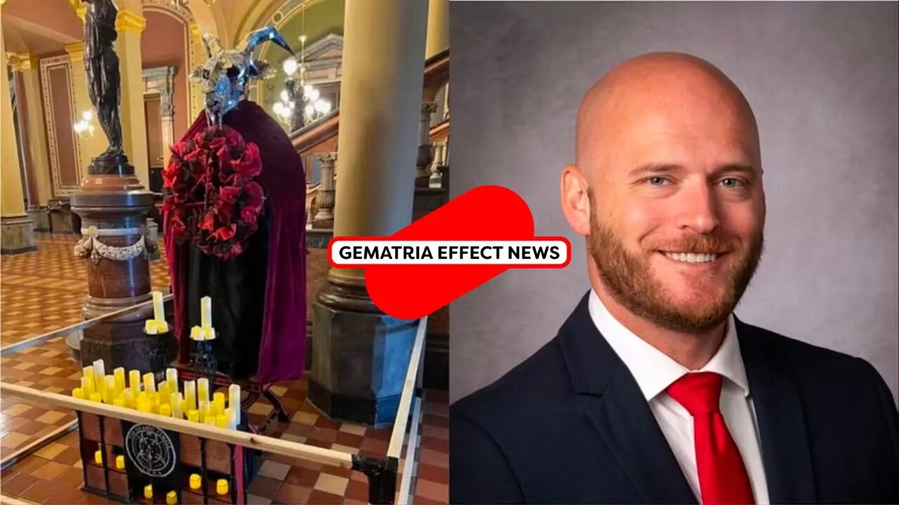 35-year-old Michael Cassidy tears down the Satanic display in Iowa Capitol, Thursday, Dec. 14, 2023