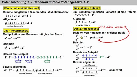 Potenzrechnung 1 ►Definition und zwei Potenzgesetze