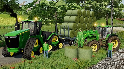 Baling and Transporting HAY BALES for the FARM | The Old Stream Farm | FS22 | Timelapse | Epi 8 